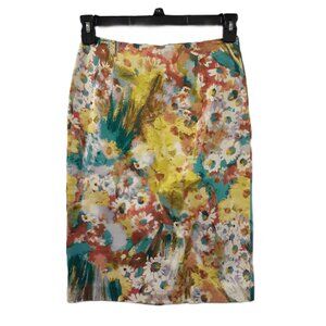 Sunny Leigh Abstract Floral Print Stretch Pencil Skirt Back zip & Vent Sz 4